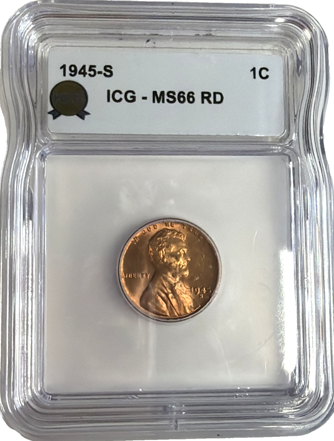 1945-S Brilliant Uncirculated Wheat Cent ICG MS66 Bright Red Shiny Copper Penny