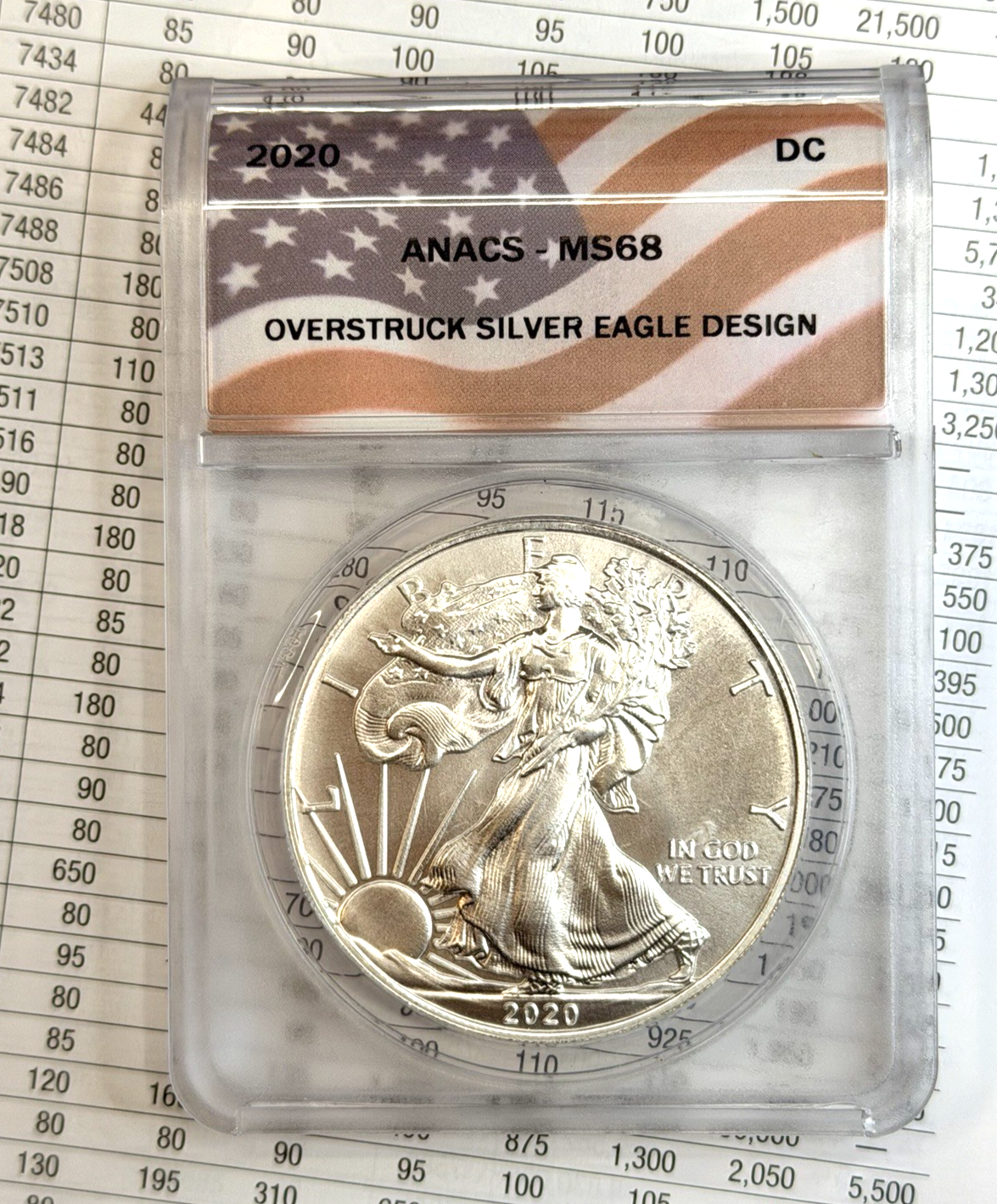 2020 Daniel Carr COVID Pandemic Overstruck .999 Silver Eagle Design ANACS MS 68