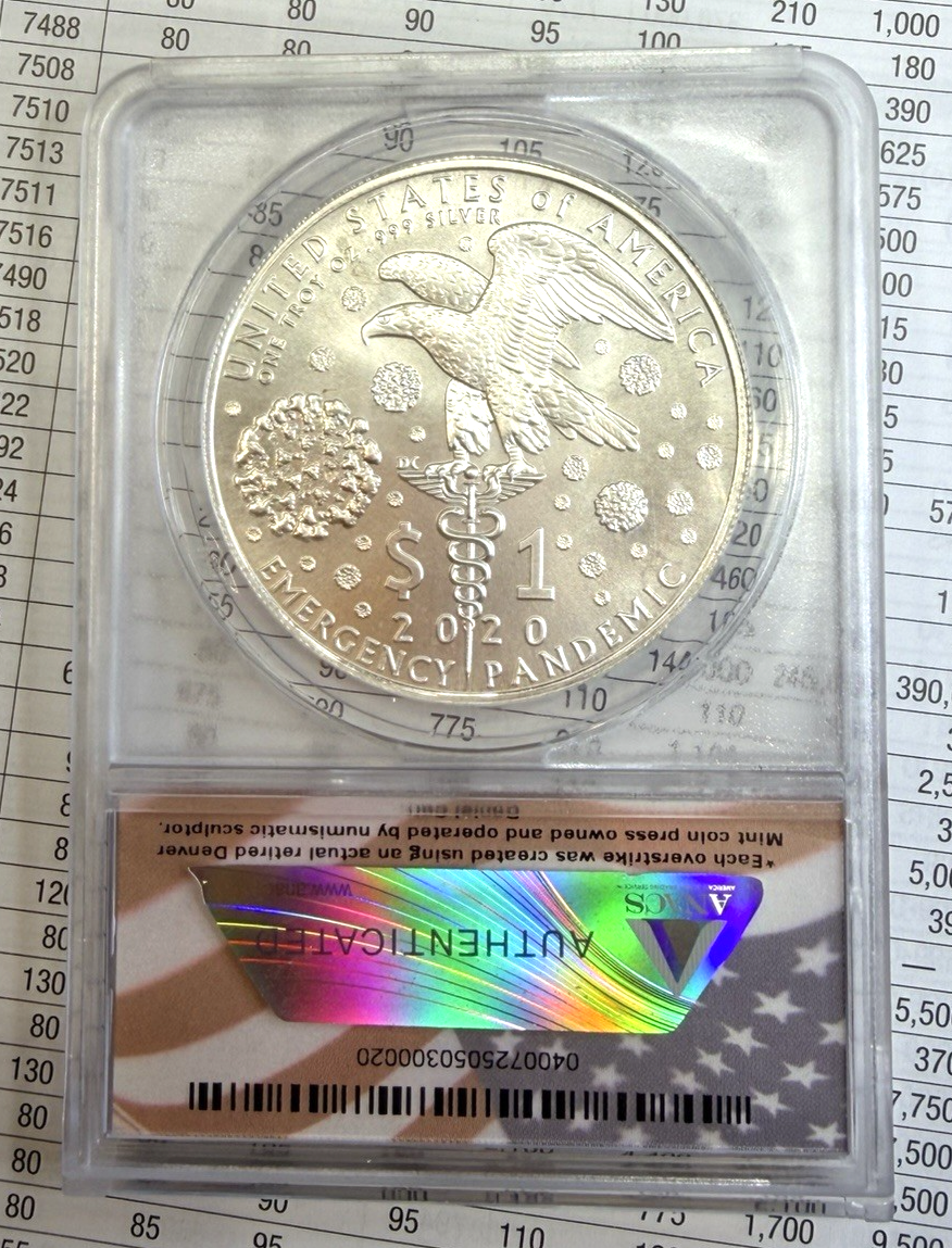 2020 Daniel Carr COVID Pandemic Overstruck .999 Silver Eagle Design ANACS MS 68