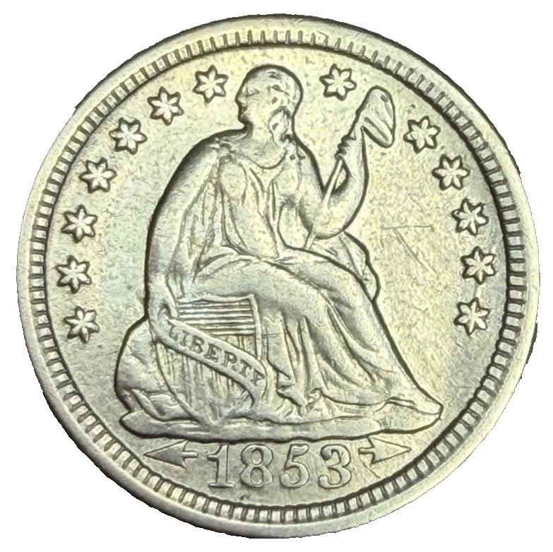 1853 Liberty Seated Half Dime WITH ARROWS 90% Silver AU/XF Features Bright Shiny