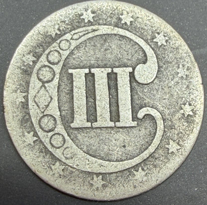 1852 Three Cent Silver Trime, G-VG Type 1, Star Obverse Without Border 3C Coin