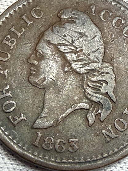 1863 "ACCOMODATION" Civil War Token Extremely Fine (XF) Condition Copper Coin