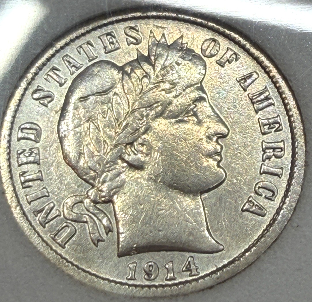 1914 D Barber Dime 90% Silver ✅ BU / AU Features BRIGHT WHITE Beautiful COIN