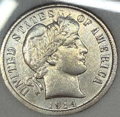 1914 D Barber Dime 90% Silver ✅ BU / AU Features BRIGHT WHITE Beautiful COIN