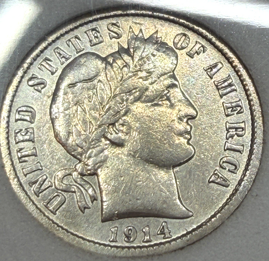 1914 D Barber Dime 90% Silver ✅ BU / AU Features BRIGHT WHITE Beautiful COIN