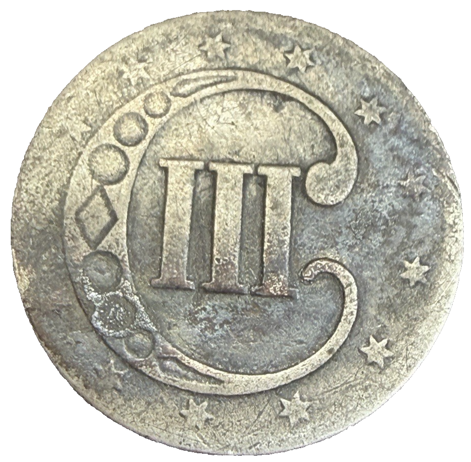 1852 Three Cent Silver Trime, Good/Very (G-VG) Type 1 Star Obverse No Border 3c