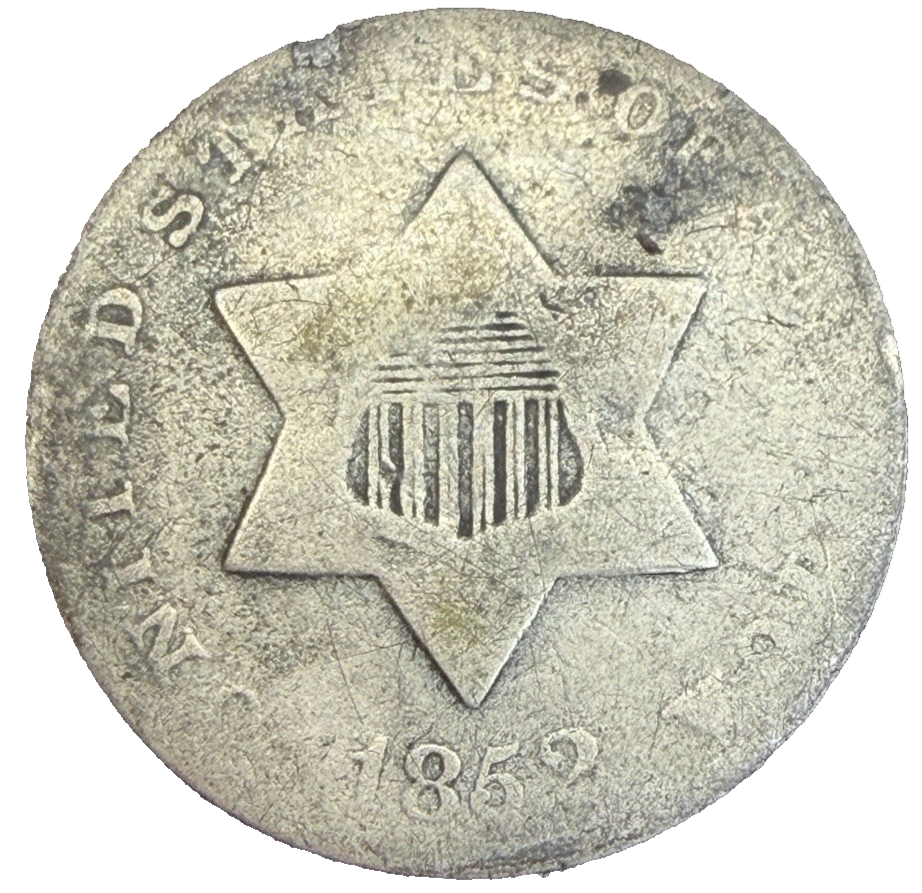 1852 Three Cent Silver Trime, Good/Very (G-VG) Type 1 Star Obverse No Border 3c