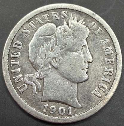1901 O Barber Dime 90% Silver ✅ XF Features BRIGHT WHITE Beautiful 10c COIN