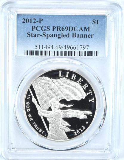 ✅ 2012-P Star-Spangled Banner 90% Silver Dollar Coin PR69 DCAM PCGS Blue Label
