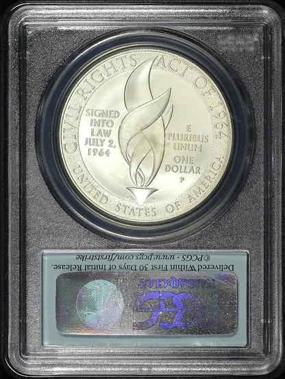 2014-P PCGS MS69 Civil Rights Act 1964 🔥FIRST STRIKE 90% Silver Dollar USA Flag