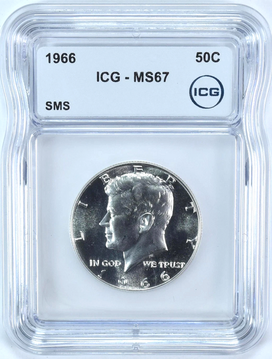 1966 Kennedy Half Dollar SMS MS67 ICG 40% SILVER Proof-Like Shiny Coin