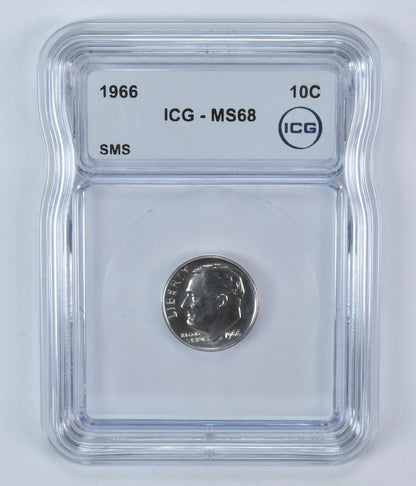1966 Roosevelt Dime SMS MS68 ICG Graded 10c Coin