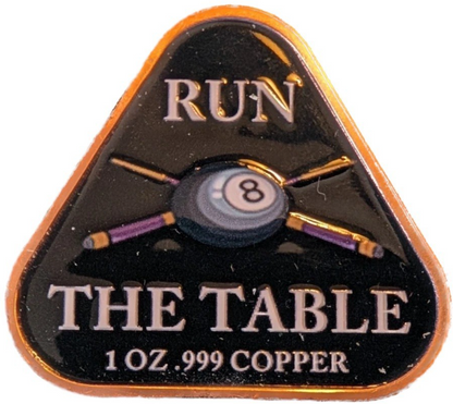 "RUN THE TABLE" Pool Rack .999 Fine COLORIZED Copper Triangle ADVP 1 Oz RARE