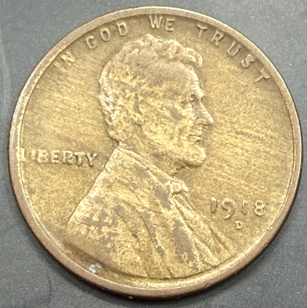 1918-P-D-S Lincoln Wheat Cents - Denver is Mint Error WOODY Improper Alloy F-VF+