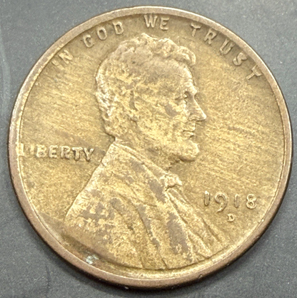 1918-P-D-S Lincoln Wheat Cents - Denver is Mint Error WOODY Improper Alloy F-VF+
