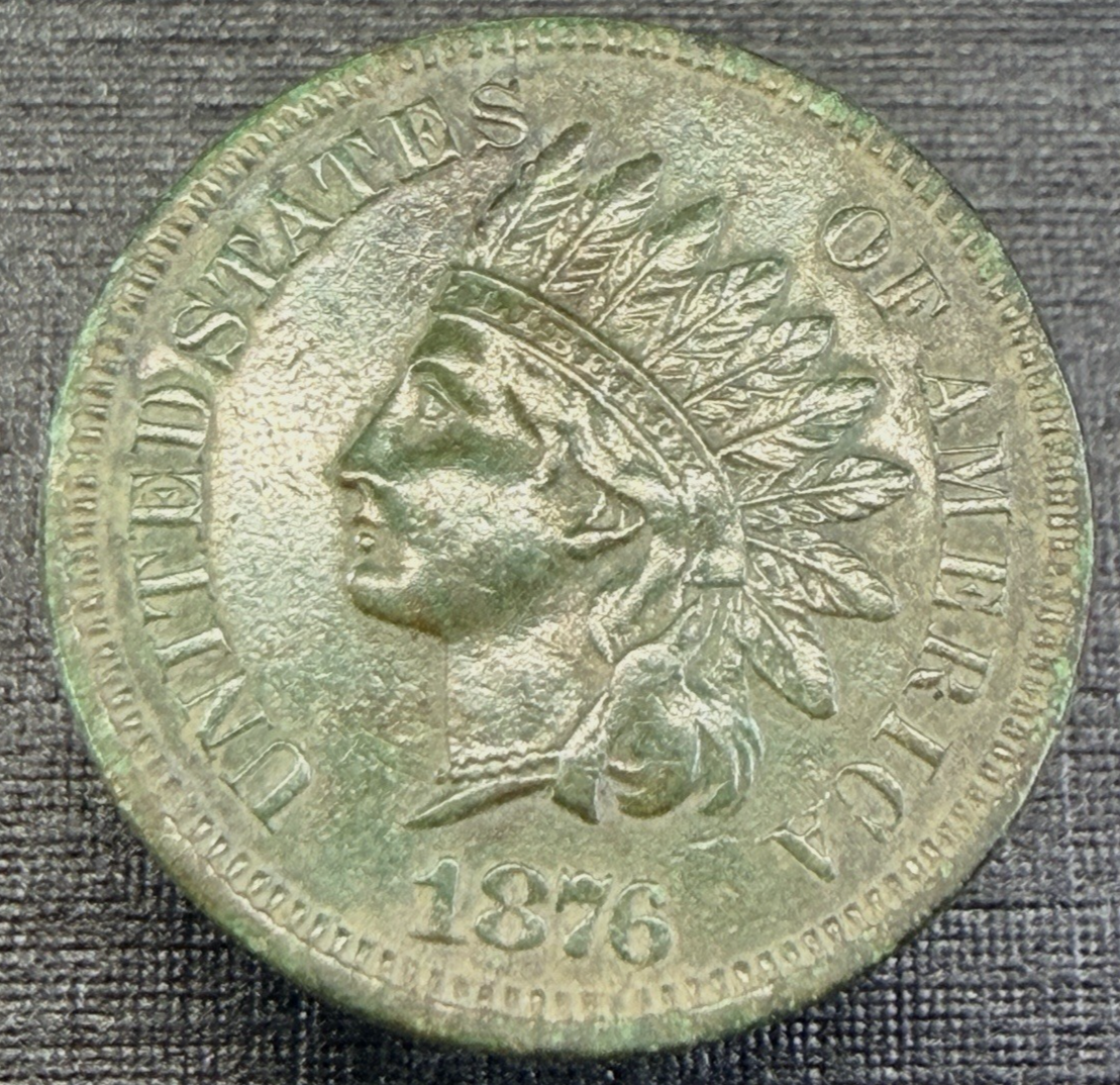 1876 Indian Head Cent Penny AU Appearance Copper Coin Semi-KEY DATE
