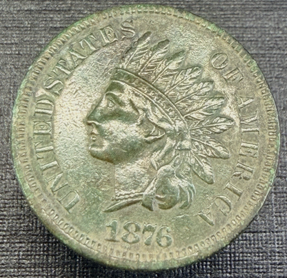 1876 Indian Head Cent Penny AU Appearance Copper Coin Semi-KEY DATE