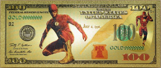 🔥$100 "The Flash" DC Comics Novelty 24K Gold Foil Plated Note Bill July 4, 1776