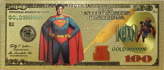 🔥$100 "SUPERMAN" DC Comics Novelty 24K Gold Foil Plated Note Bill July 4, 1776
