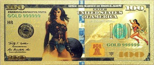 🔥$100 "WONDER WOMAN" DC Comics Novelty 24K Gold Foil Plated Bill July 4, 1776
