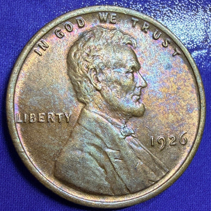 1926 Lincoln Wheat Cent Penny BU Uncirculated Rainbow Toned US Coin