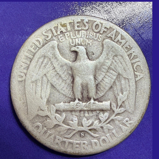 1950-S Washington Quarter 25c F Fine 90% Silver San Francisco Mint US Coin