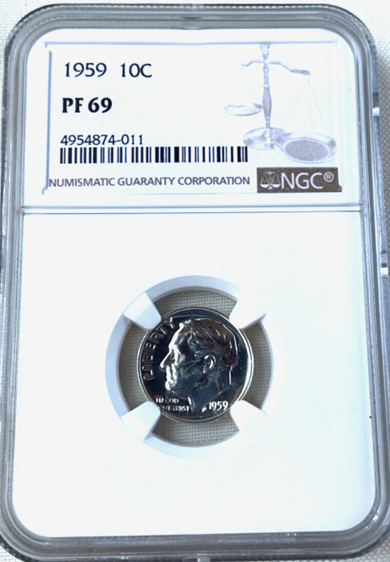 ✅ 1959-P NGC PF69 Proof Roosevelt Dime Scales Label Grade