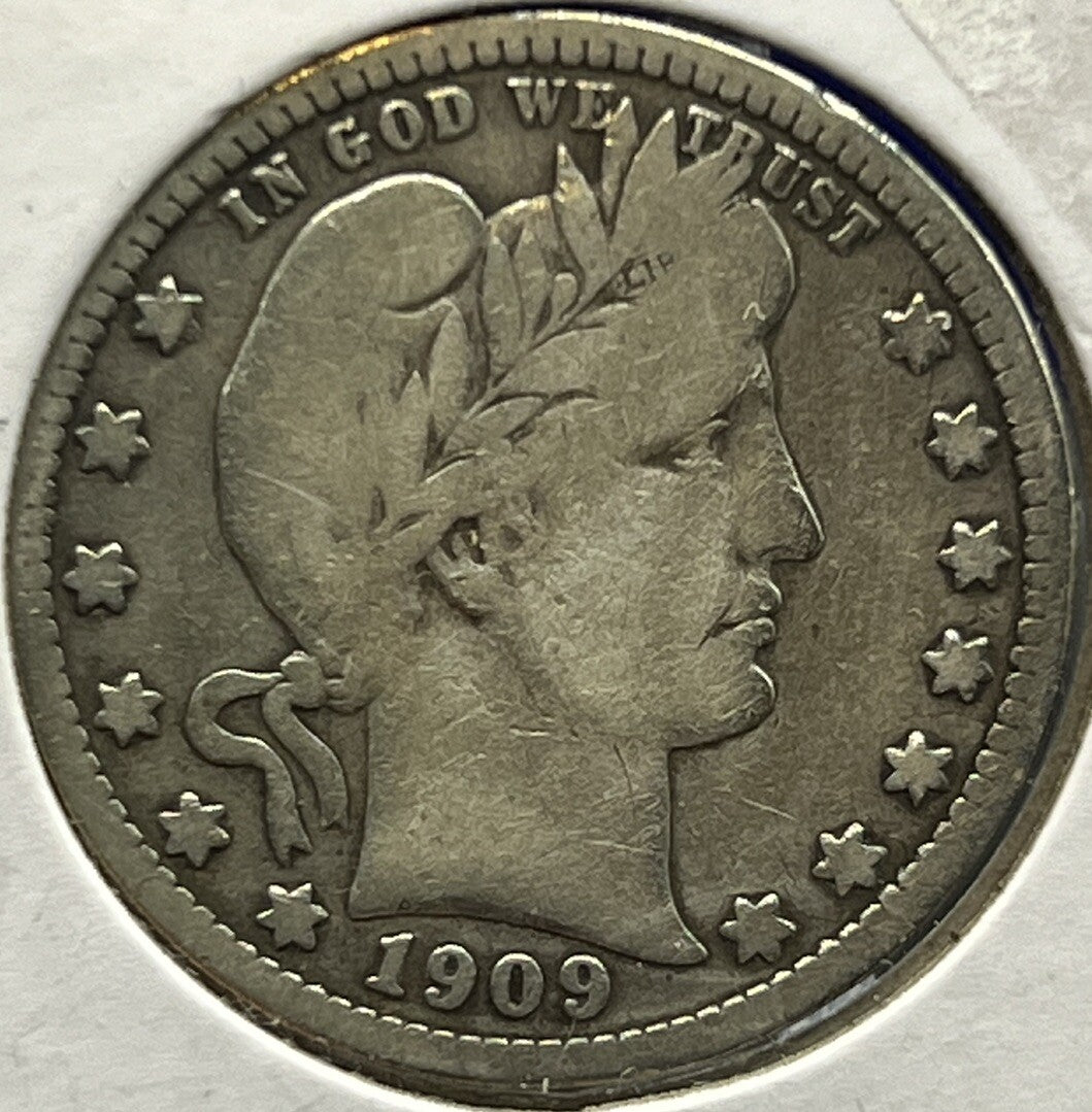 1909-D Barber 90% Silver Quarter 25c Lower Mintage Collectible Coin