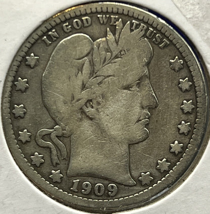 1909-D Barber 90% Silver Quarter 25c Lower Mintage Collectible Coin