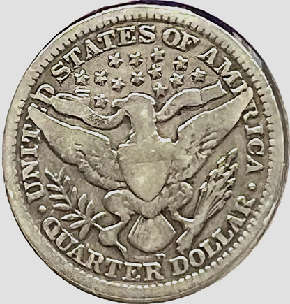 1909-D Barber 90% Silver Quarter 25c Lower Mintage Collectible Coin