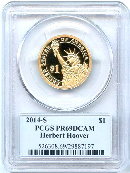 ✅ 2014 S $1 Herbert Hoover PCGS PR69 DCAM Presidential Dollar Coin Photo