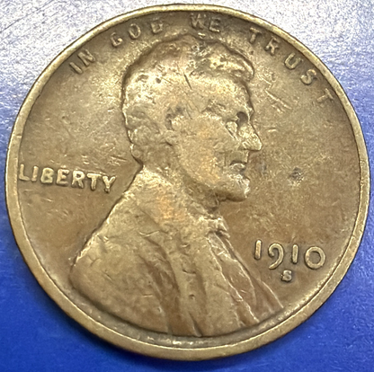 1910 S Lincoln Wheat Cent FINE Features SEMI-KEY DATE Low Mintage Coin 1377