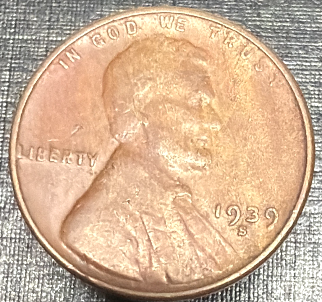 XF-AU 1939-S Lincoln Wheat Cent WOODY Alloy Mix ERROR COIN BROWN 1c Penny