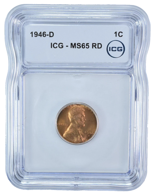 1946 D Lincoln Wheat Cent MS66 RD ICG Graded Post WWII Red Shiny Penny 1c Coin