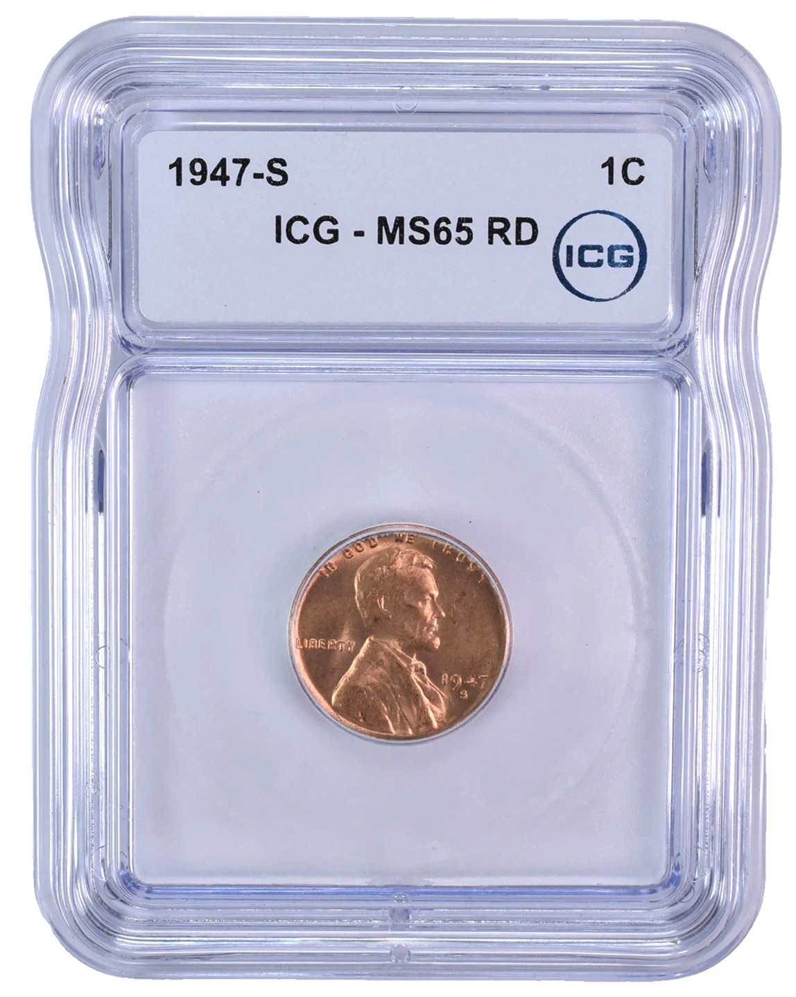 1947 S Lincoln Wheat Cent MS65 RD ICG Graded Post WWII Red Shiny Penny 1c Coin