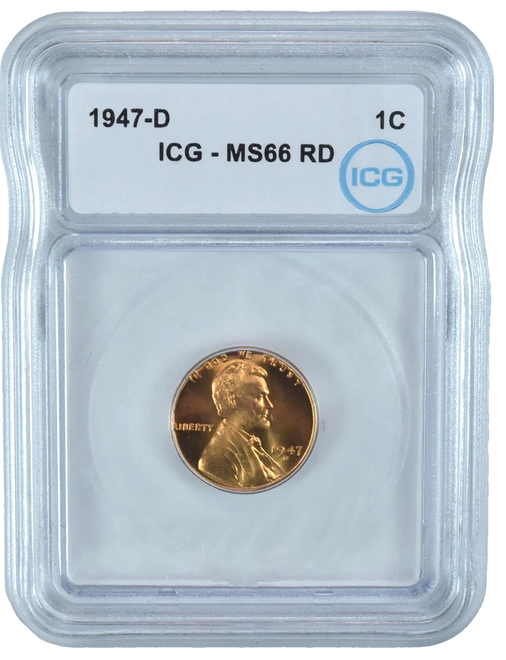1947 D Lincoln Wheat Cent MS66 RD ICG Graded Post WWII Red Shiny Penny 1c Coin