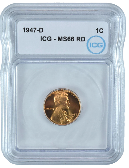 1947 D Lincoln Wheat Cent MS66 RD ICG Graded Post WWII Red Shiny Penny 1c Coin