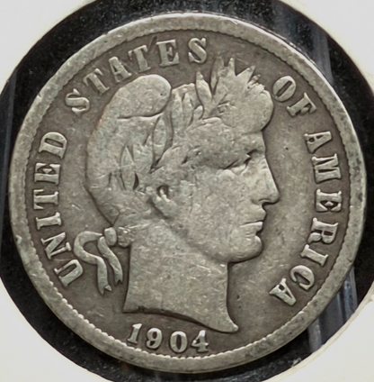 1904 Barber Dime 90% Silver VF Features, partial Liberty, CCW Die Rotation Error