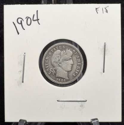 1904 Barber Dime 90% Silver VF Features, partial Liberty, CCW Die Rotation Error