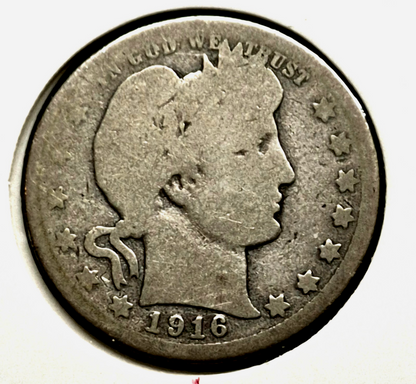 1916 D Barber Quarter Rotated Die Error 90% SILVER Circulated Condition Last Yr