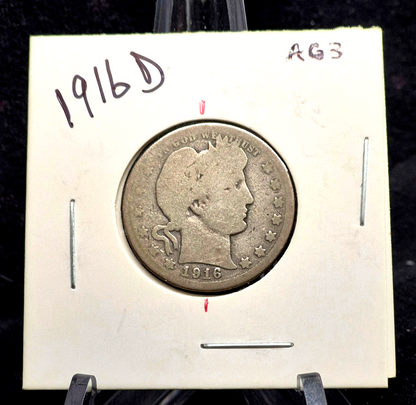 1916 D Barber Quarter Rotated Die Error 90% SILVER Circulated Condition Last Yr