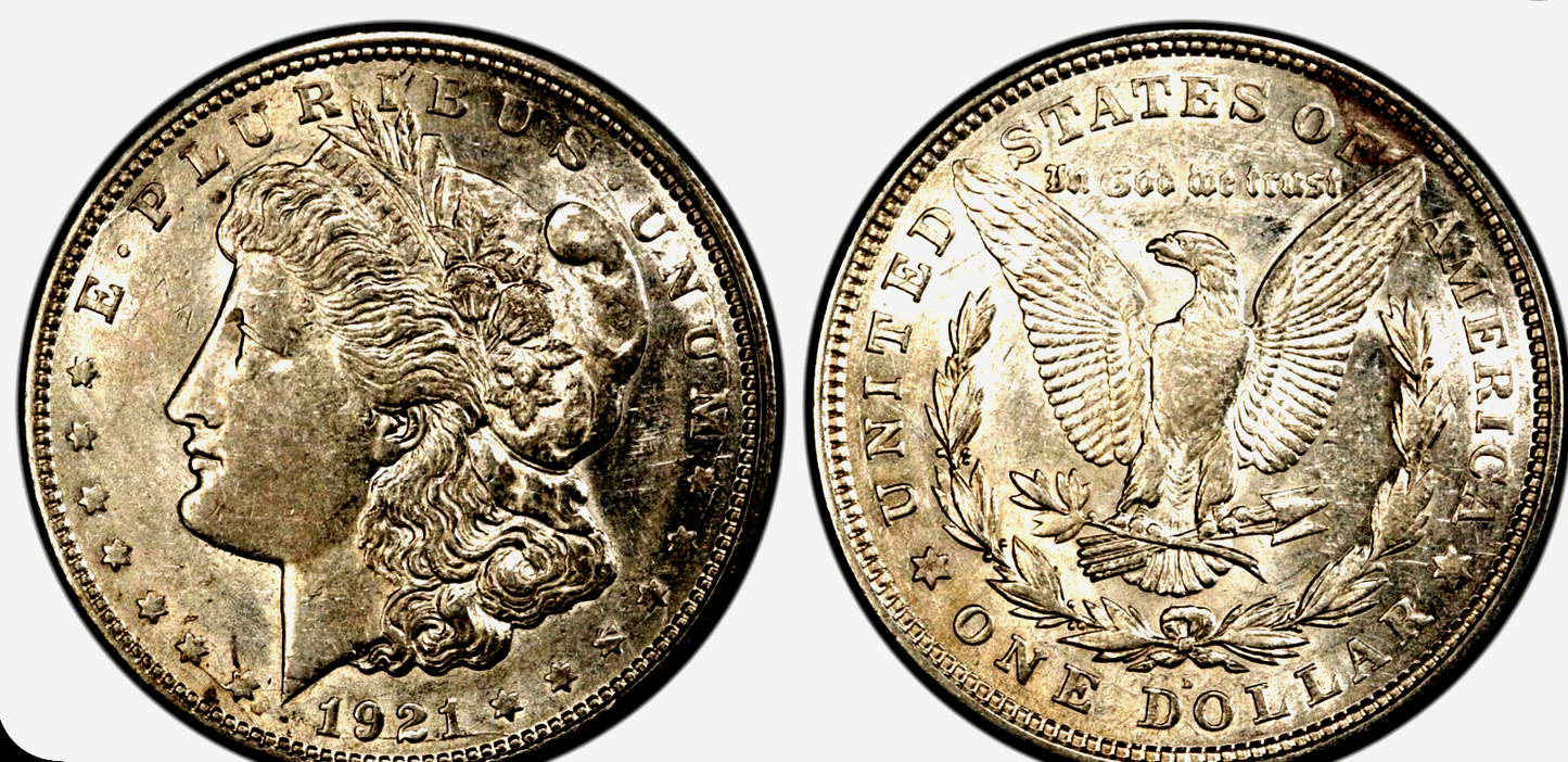 (1) 1921-D Morgan Dollar 90% Silver With Crisp AU+ Circulated Features 1$