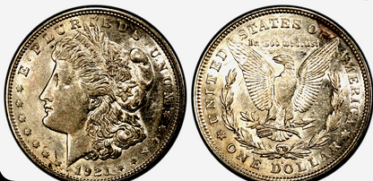(1) 1921-D Morgan Dollar 90% Silver With Crisp AU+ Circulated Features 1$