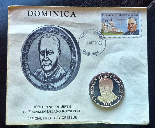 1982 FDR 100th Anniv. 1 oz .999 Fine Silver Round Plus First Day Stamp OGP Toner