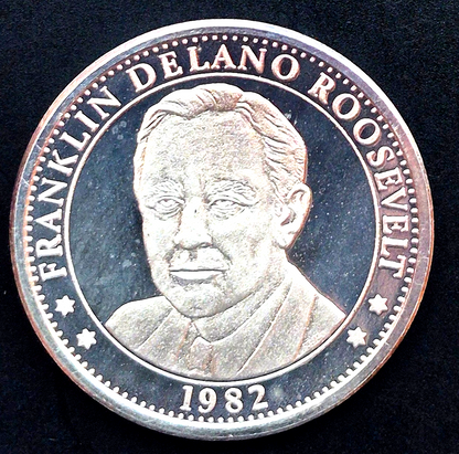 1982 FDR 100th Anniv. 1 oz .999 Fine Silver Round Plus First Day Stamp OGP Toner