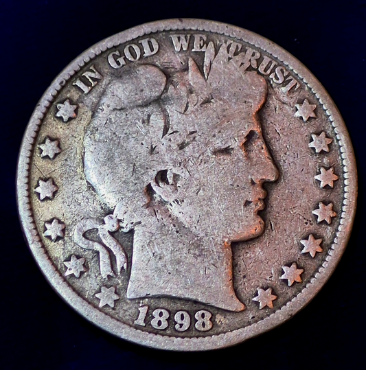 1898 Barber Head Silver Half Dollar 90% Silver Strong Classic VG Features 50C