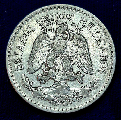 Mexico 50 Centavos 1920 .720 Silver Coin XF Features KM#447