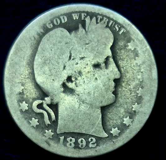 1892-O BARBER Silver Quarter 90% Silver AG Features First Year Of The Barbers