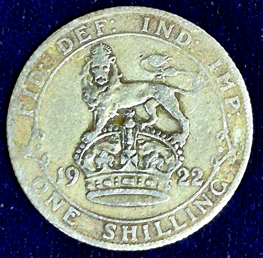 1922 UK GB Great Britain 1 One Shilling George V 50% Silver Crowned Lion KM 816