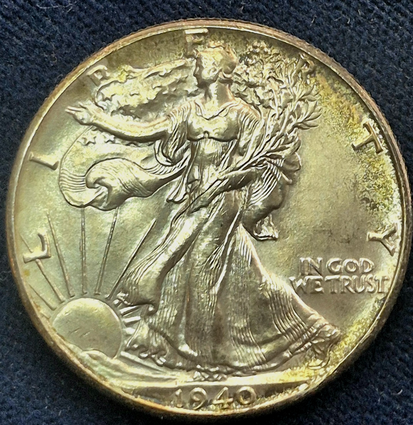1940 Walking Liberty Half Dollar 90% Silver Crisp MS+ Features Iridescent Toning